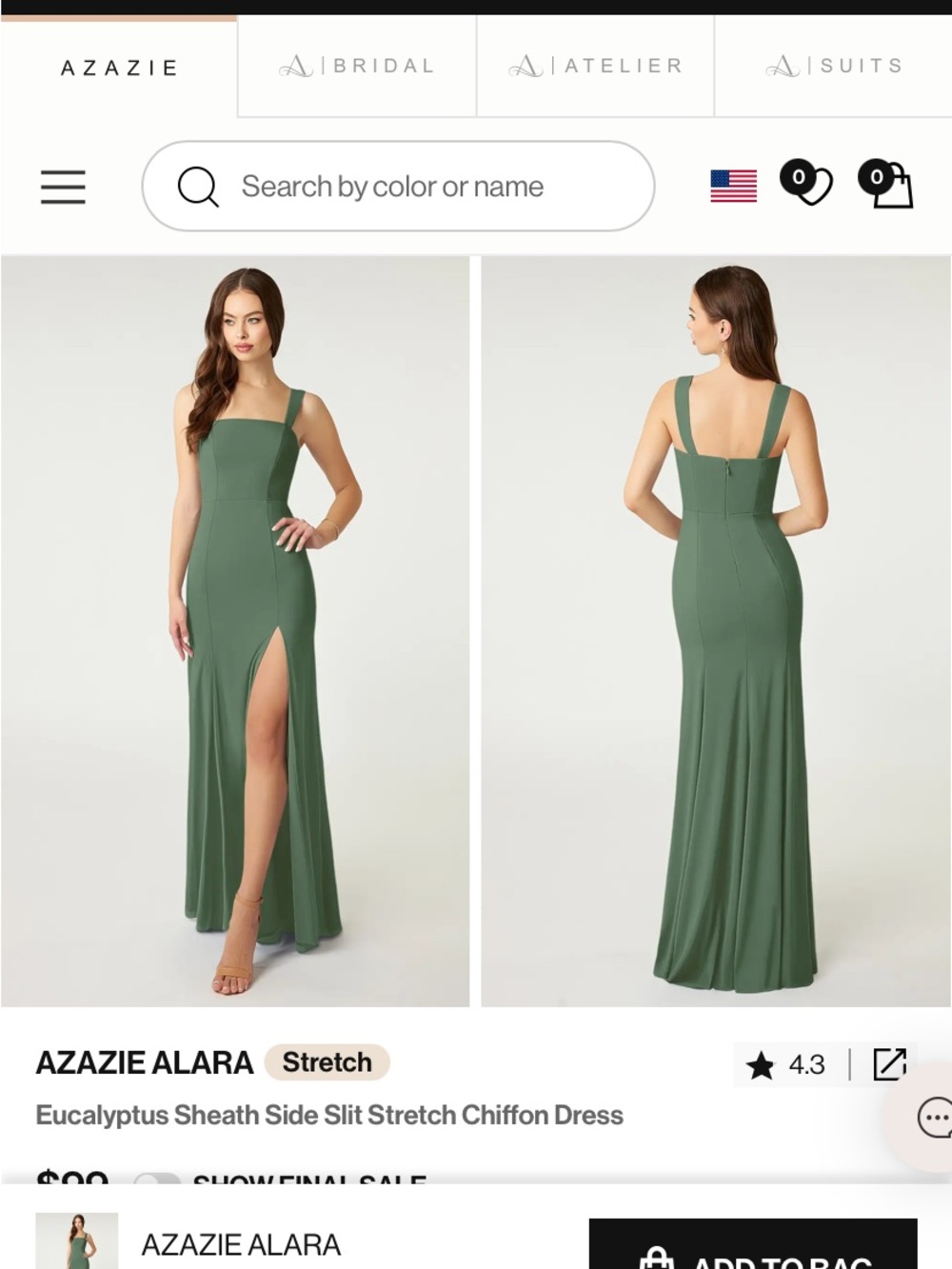 Azazie Eucalyptus Alara Maxi Dress in Eucalyptus Green